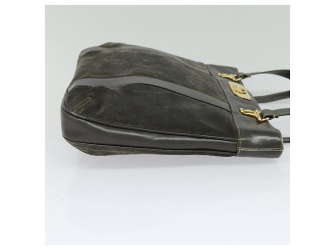Céline Borsa a mano CELINE in pelle scamosciata grigia e oro Auth BA2092 Marrone D'oro - vista 4