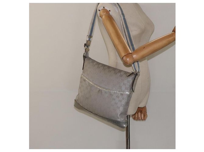 Borsa a Spalla GG Canvas Gucci Argento 145857 Auth ki5740 - vista 23