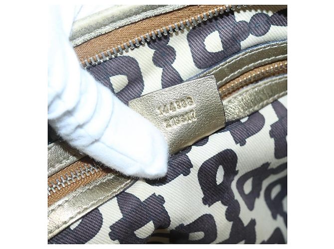 Borsa a Spalla GUCCI GG Canvas Sherry Line Beige Nero 144388 Auth 123961 - vista 12
