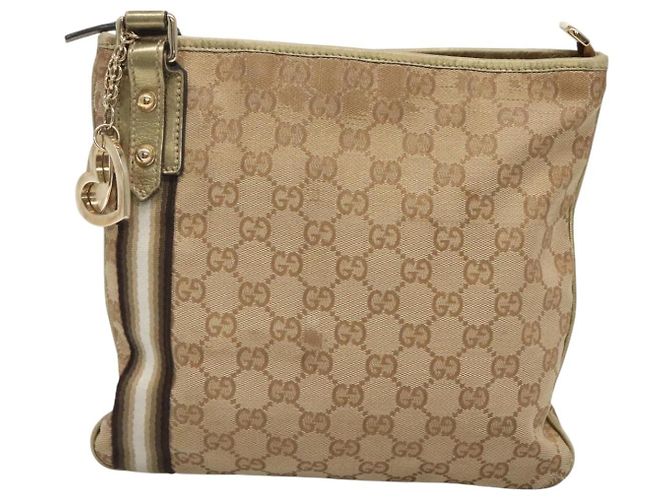 Borsa a Spalla GUCCI GG Canvas Sherry Line Beige Nero 144388 Auth 123961 - vista 13