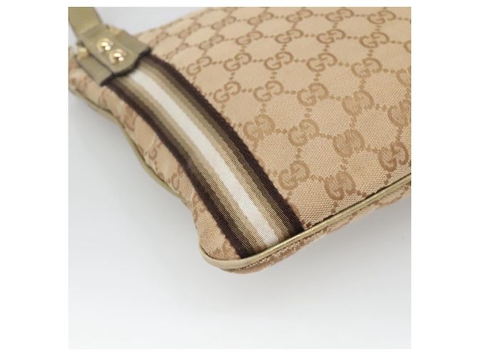 Borsa a Spalla GUCCI GG Canvas Sherry Line Beige Nero 144388 Auth 123961 - vista 16