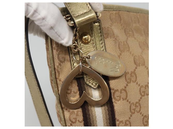 Borsa a Spalla GUCCI GG Canvas Sherry Line Beige Nero 144388 Auth 123961 - vista 17