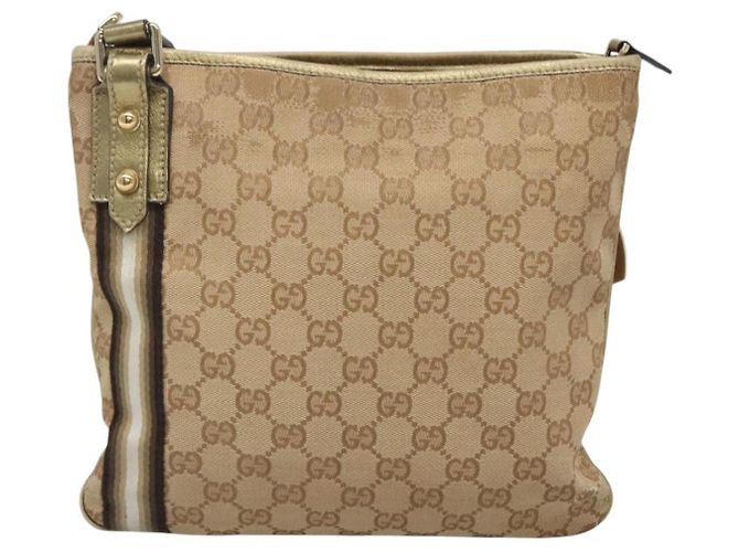 Borsa a Spalla GUCCI GG Canvas Sherry Line Beige Nero 144388 Auth 123961 - vista 2