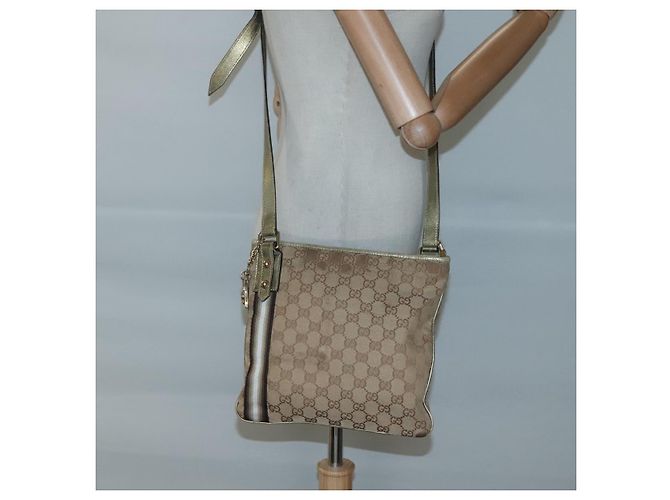 Borsa a Spalla GUCCI GG Canvas Sherry Line Beige Nero 144388 Auth 123961 - vista 22