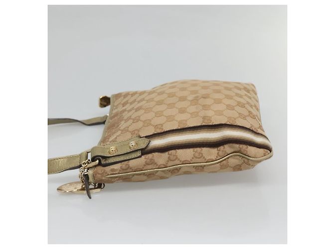 Borsa a Spalla GUCCI GG Canvas Sherry Line Beige Nero 144388 Auth 123961 - vista 4