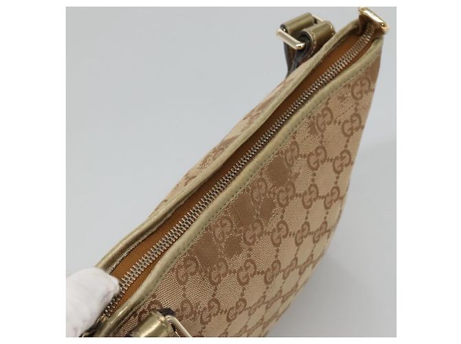 Borsa a Spalla GUCCI GG Canvas Sherry Line Beige Nero 144388 Auth 123961 - vista 6
