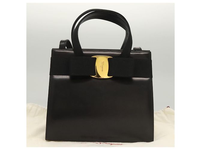 Borsa a mano in pelle Vala 2 vie nera e oro di Salvatore Ferragamo Auth gh079 Nero D'oro - vista 12