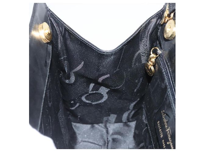 Borsa a mano in pelle Vala 2 vie nera e oro di Salvatore Ferragamo Auth gh079 Nero D'oro - vista 21