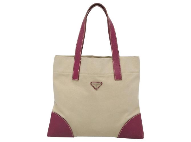 PRADA Borsa a Mano Tela Pelle Beige Viola Argento Auth am8322 Porpora - vista 13