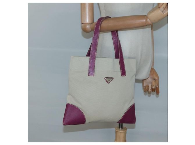 PRADA Borsa a Mano Tela Pelle Beige Viola Argento Auth am8322 Porpora - vista 20