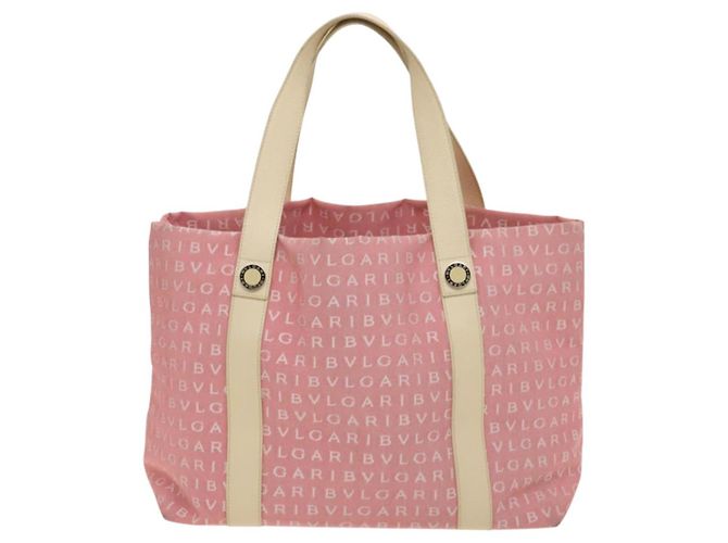 Bulgari Borsa Tote BVLGARI Logo Mania in tela rosa argento Auth 121657 - vista 2