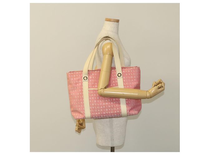 Bulgari Borsa Tote BVLGARI Logo Mania in tela rosa argento Auth 121657 - vista 25
