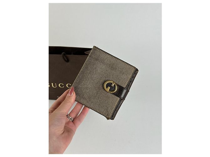 Vintage Gucci Leder-Canvas-Brieftasche Grau Braun - Ansicht 11