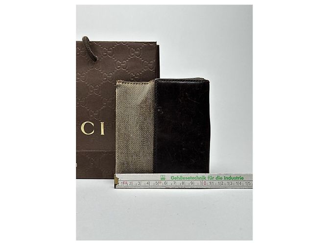 Vintage Gucci Leder-Canvas-Brieftasche Grau Braun - Ansicht 12