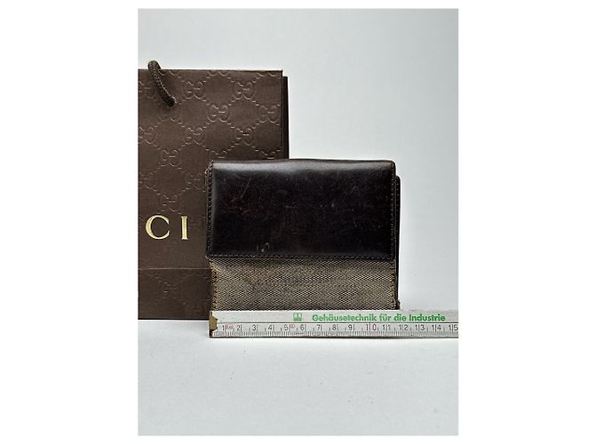 Vintage Gucci Leder-Canvas-Brieftasche Grau Braun - Ansicht 14