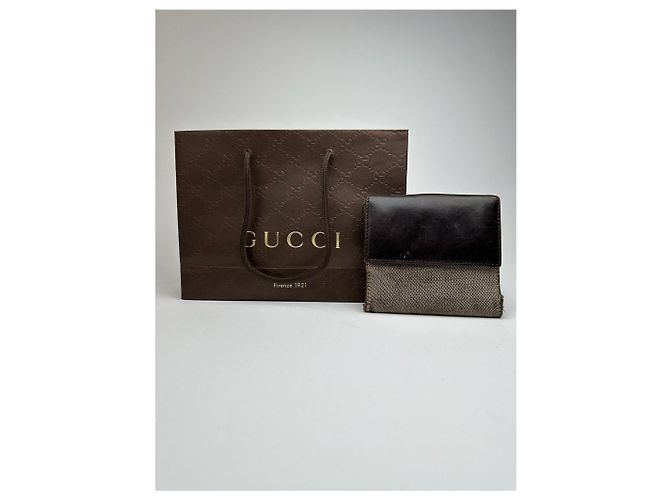 Vintage Gucci Leder-Canvas-Brieftasche Grau Braun - Ansicht 2