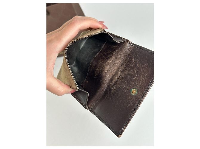 Vintage Gucci Leder-Canvas-Brieftasche Grau Braun - Ansicht 4