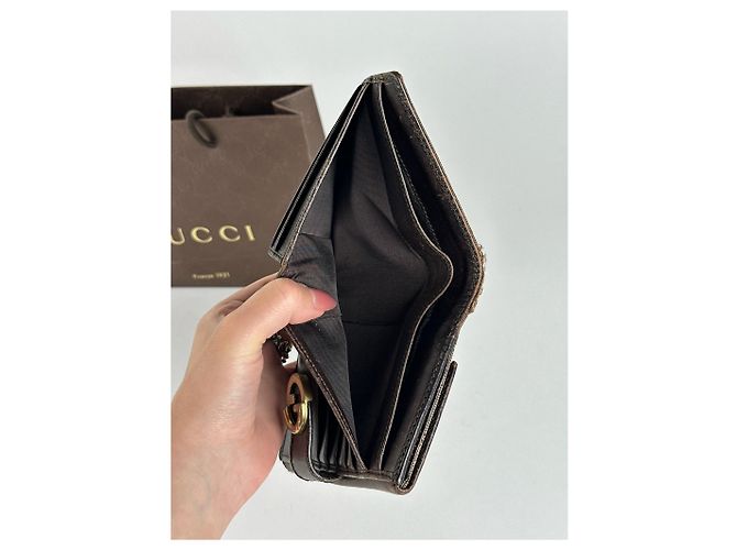 Vintage Gucci Leder-Canvas-Brieftasche Grau Braun - Ansicht 5