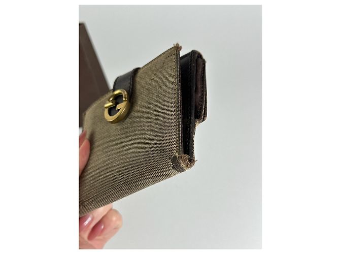 Vintage Gucci Leder-Canvas-Brieftasche Grau Braun - Ansicht 6