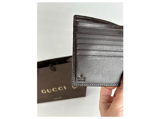 Vintage Gucci Leder-Canvas-Brieftasche Grau Braun - Ansicht 7