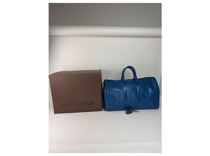 Keepall Borsa da viaggio vintage Louis Vuitton in pelle EPI blu - vista 9