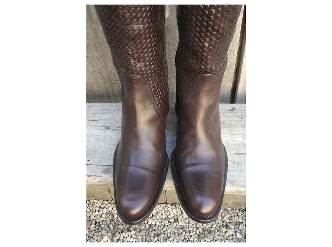 Botas Stéphane Kelian de cuero trenzado marrón oscuro - vista 3