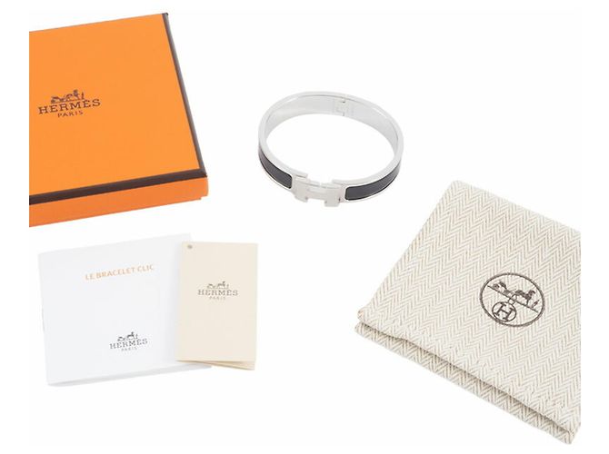 Hermès Hermes Emaille Charm-Armband Schwarz Silber - Ansicht 10