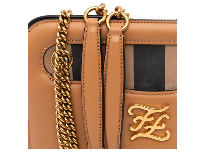 Borsa a spalla Fendi in vitello marrone Vitello King Nubuck Pequin Karligraphy - vista 10