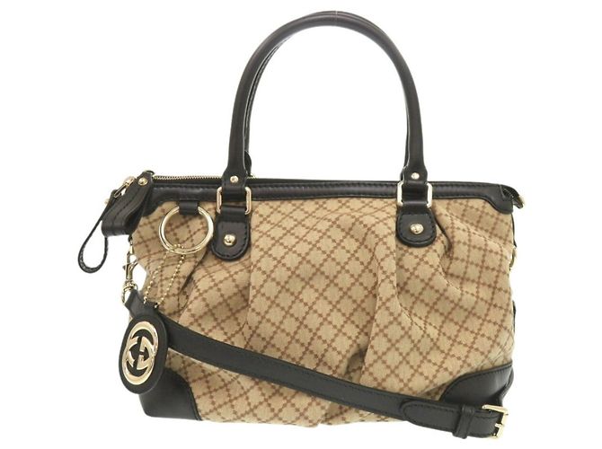 Gucci GG Canvas Leather Handbag Black Beige - view 2