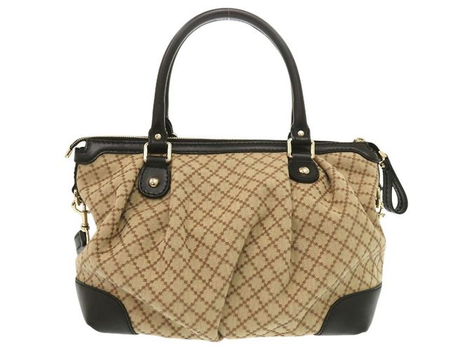 Gucci GG Canvas Leather Handbag Black Beige - view 3