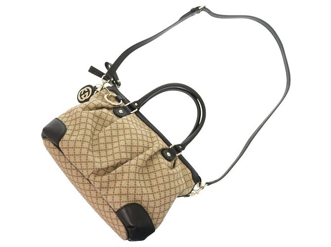 Gucci GG Canvas Leather Handbag Black Beige - view 5