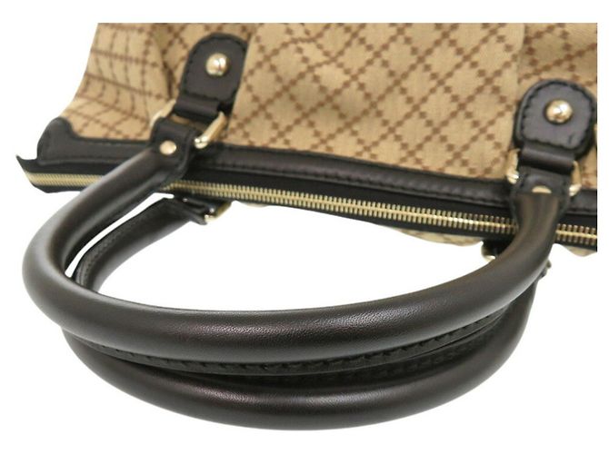 Gucci GG Canvas Leather Handbag Black Beige - view 7