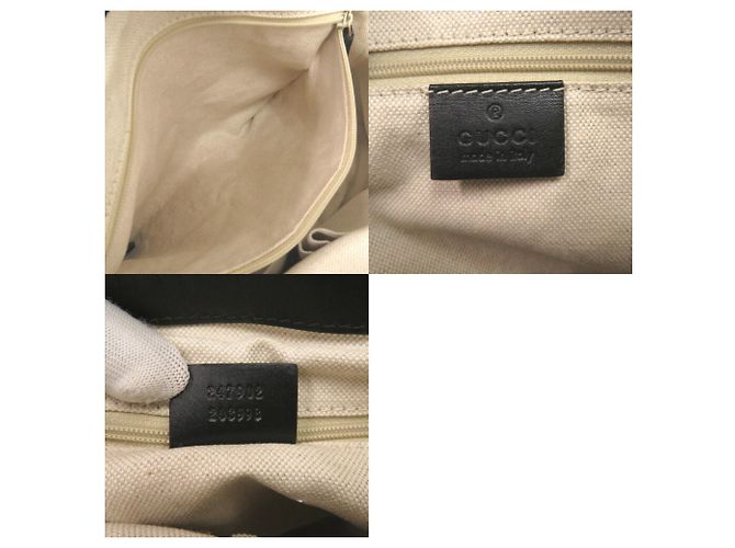 Gucci GG Canvas Leather Handbag Black Beige - view 9