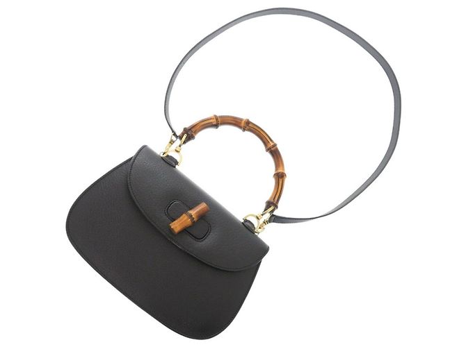 Borsa in pelle Gucci Bamboo Nero - vista 10