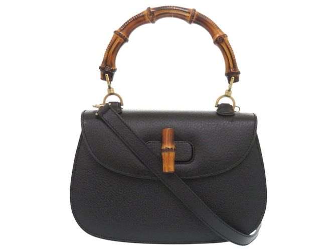 Borsa in pelle Gucci Bamboo Nero - vista 2
