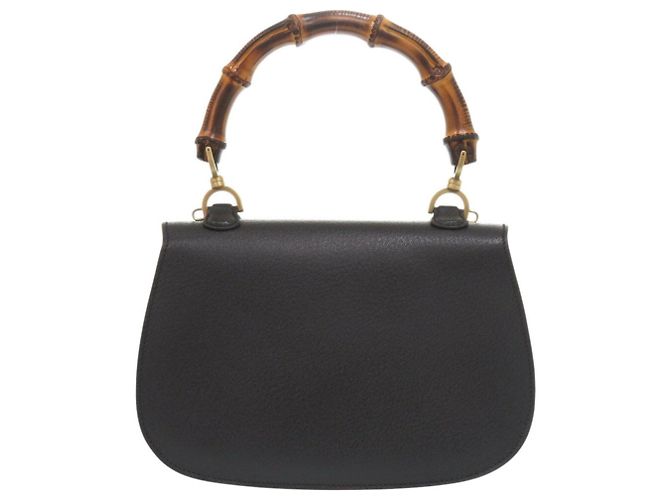 Borsa in pelle Gucci Bamboo Nero - vista 3