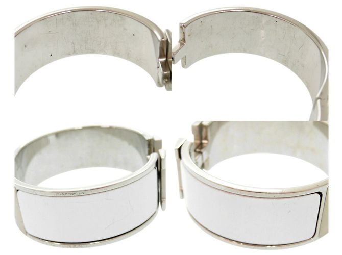 Hermès H-Motiv Click Clack GM Armreif Silber Weiß - Ansicht 10