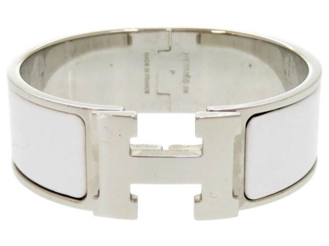 Hermès H-Motiv Click Clack GM Armreif Silber Weiß - Ansicht 2
