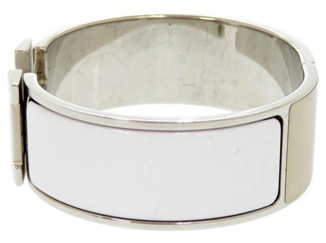 Hermès H-Motiv Click Clack GM Armreif Silber Weiß - Ansicht 3