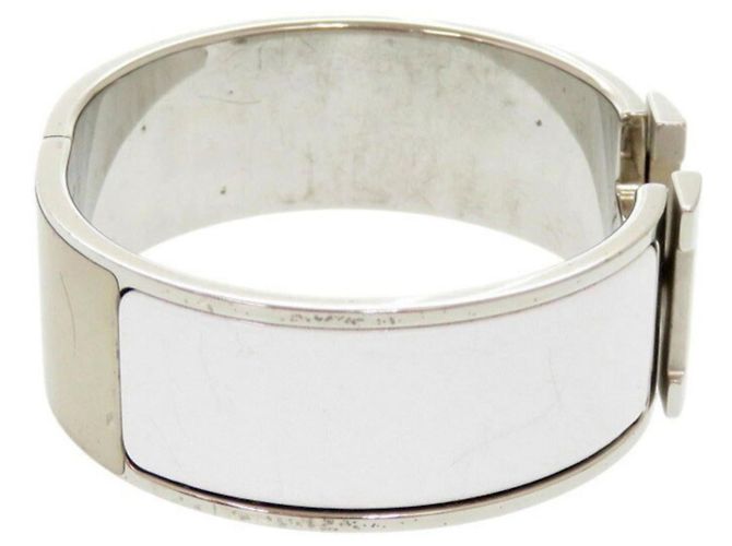 Hermès H-Motiv Click Clack GM Armreif Silber Weiß - Ansicht 4