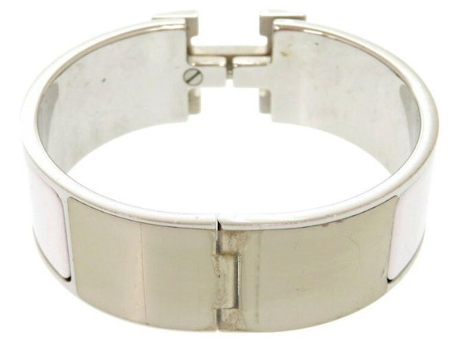 Hermès H-Motiv Click Clack GM Armreif Silber Weiß - Ansicht 5