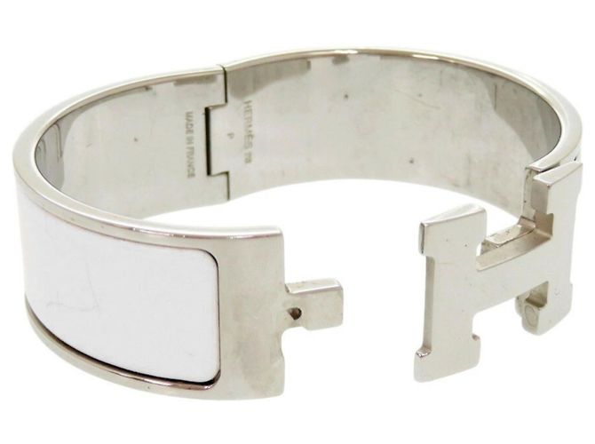 Hermès H-Motiv Click Clack GM Armreif Silber Weiß - Ansicht 6