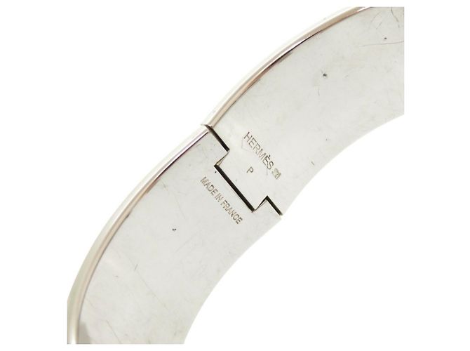 Hermès H-Motiv Click Clack GM Armreif Silber Weiß - Ansicht 7