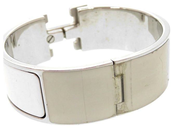 Hermès H-Motiv Click Clack GM Armreif Silber Weiß - Ansicht 8