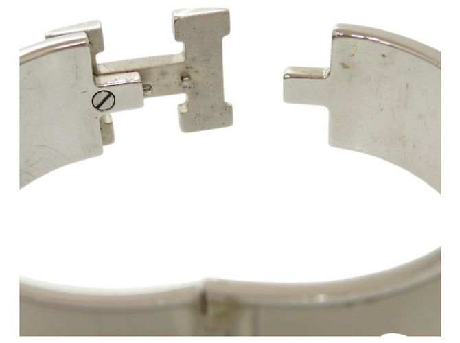 Hermès H-Motiv Click Clack GM Armreif Silber Weiß - Ansicht 9