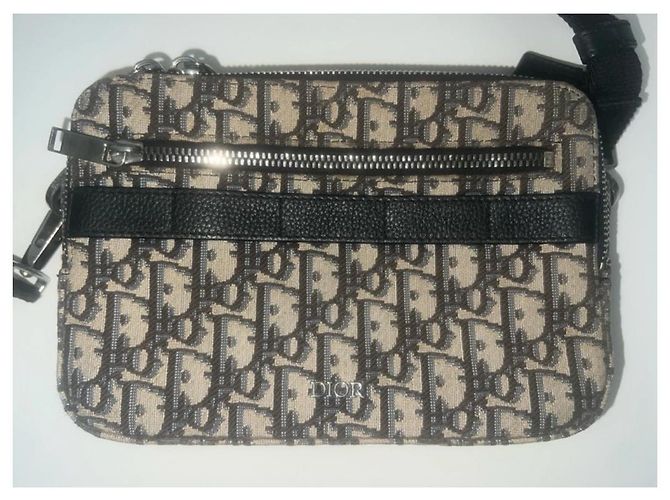 Christian Dior Borsa a tracolla Safari Jacquard Dior Oblique beige e nero - vista 2