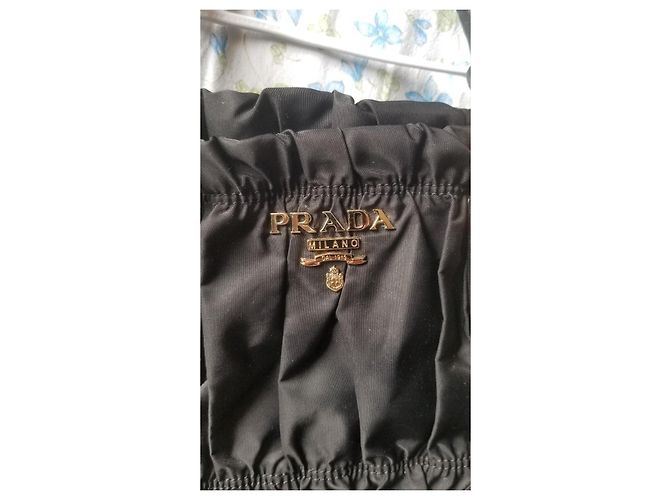 Prada Gaufre Handtasche Schwarz Leinen - Ansicht 4