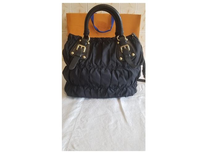 Prada Gaufre Handtasche Schwarz Leinen - Ansicht 8
