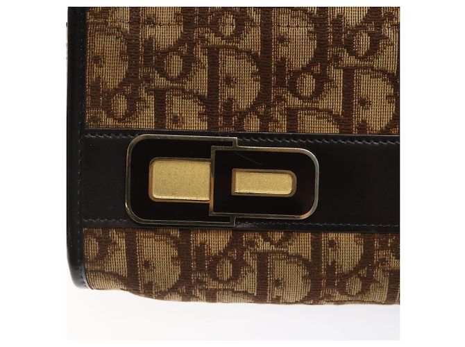 Borsa a spalla in tela Trotter Christian Dior marrone oro Auth 124989 D'oro - vista 15