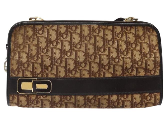 Borsa a spalla in tela Trotter Christian Dior marrone oro Auth 124989 D'oro - vista 2